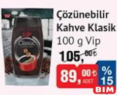 VİP ÇÖZÜNEBİLİR KAHVE KLASİK 100 G fiyat ve kampanya bilgisi